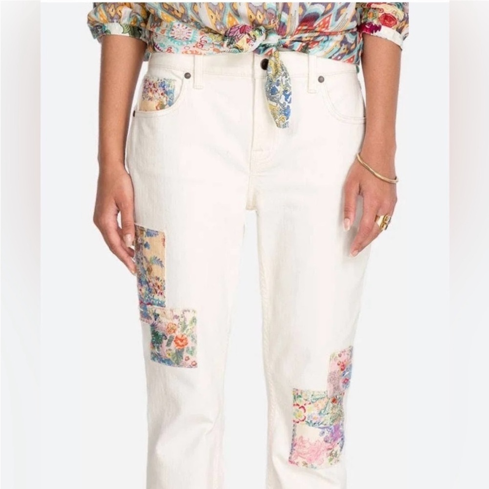 Johnny Was white floral patchwork jeans